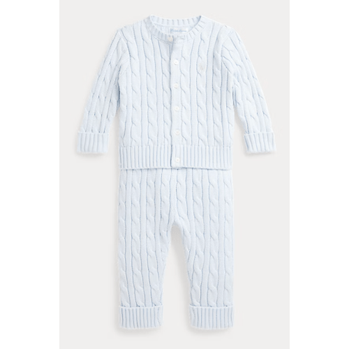 Cable-Knit Cotton Cardigan & Pant Set