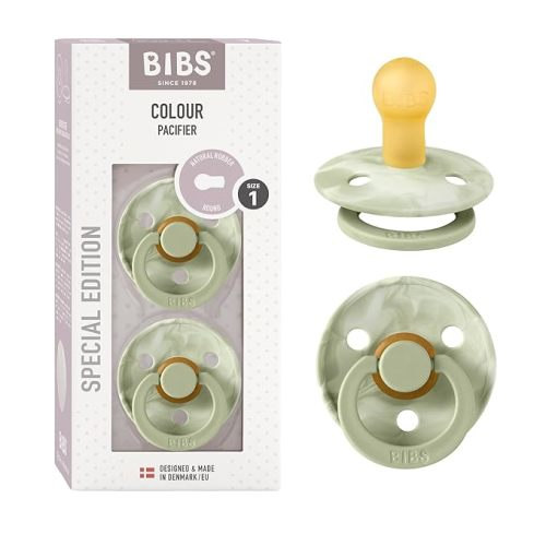 BIBS Tie-Dye Baby Pacifier | BPA-Free Natural Rubber Baby Pacifier | Made in Denmark | Sage/Ivory 2-Pack (0-6 Months)