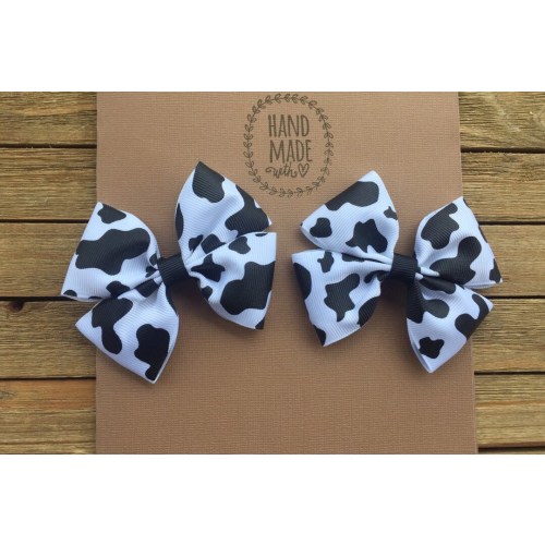 Cow Hair Bows , Cow Print Pigtail Hair Bows , Country Birthday Bows , Cowgirl Bows , 3&quot; Hair Bows for Girls , Cowgirl Birthday