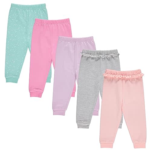 Cudlie 5-Pack Baby/Toddler Girls Joggers - Lounge Pants, Active Sweatpants Sweats - Fashion Joggers for Girls