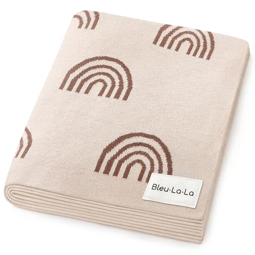 Bleu La La Baby Blanket for Girls and Boys - 100% Cotton Buttery Soft Cozy Receiving Swaddle Stroller Blanket for Shower Gift Registry for Newborns, Infants, Toddlers (Rainbow - Taupe)