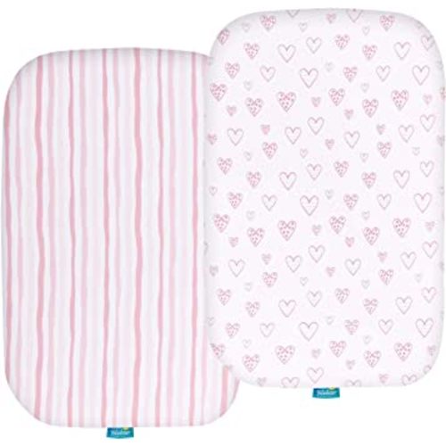 Bassinet Sheets Fit for Hospital Bassinet, Simmons Kids by The Bed Twin City and Graco Pack 'n Play Close2Baby Bassinet(not playard), 100% Jersey Knit Cotton, 2 Pack, Breathable and Soft, Pink Print