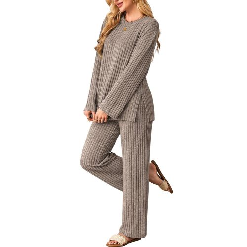 Kikibell Womens Sets 2 Piece Outfits Matching Lounge Set Cozy Knit Pajamas Oversized Loungewear Fall Winter Clothes S-2XL