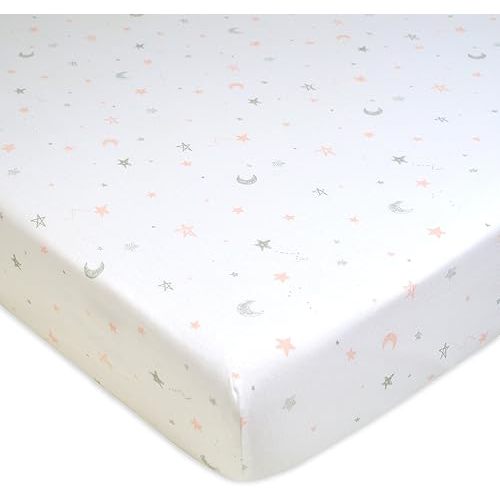 American Baby Company 100% Natural Cotton Fitted Crib Sheet 52" x 28" - Soft, Breathable, Hypoallergenic & Gentle Toddler Bed Sheet, Baby Pink Stars, Neutral for Boys & Girls