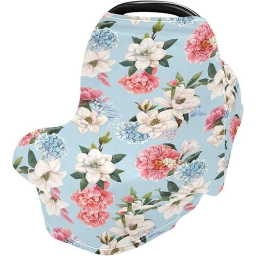 Hydrangea Flowers Baby Car Seat Covers Magnolia Carseat Canopy Soft Infant Stroller Cover Nursing Breastfeeding Covers for Girls