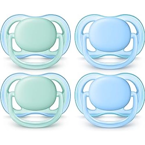 Philips AVENT Ultra Air Pacifier, 0-6 Months, Blue/Green, 4 Pack, SCF244/40