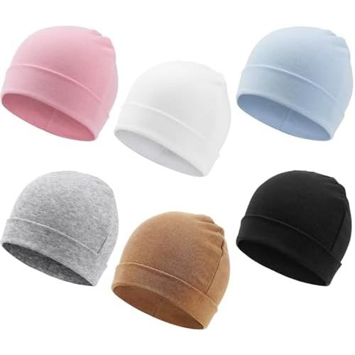 DRESHOW BQUBO 6 Pack Baby Beanie Hats for Unisex Infant Toddler Cotton Beanie Newborn Hospital Hat for Boys Girls 0-6 Months