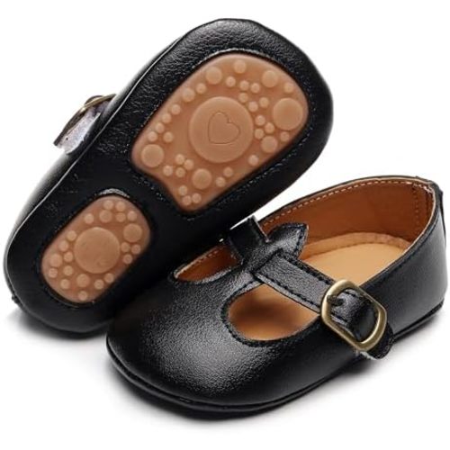 HONGTEYA Baby Moccasins with Rubber Sole&Soft Sole - Flower Print PU Leather Tassel Bow Girls Ballet Dress Shoes for Toddler