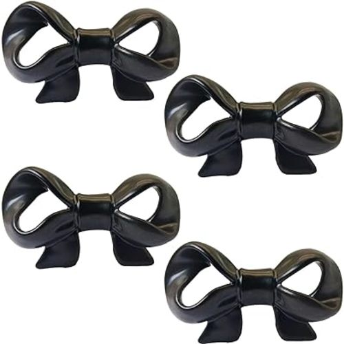 NNNJunhua Zinc Alloy Bow Knobs Black Cabinet Handle Drawer Pulls Home Kitchen Decorative Cupboard Dresser Wardrobe Cabinet Knobs 4 Pieces