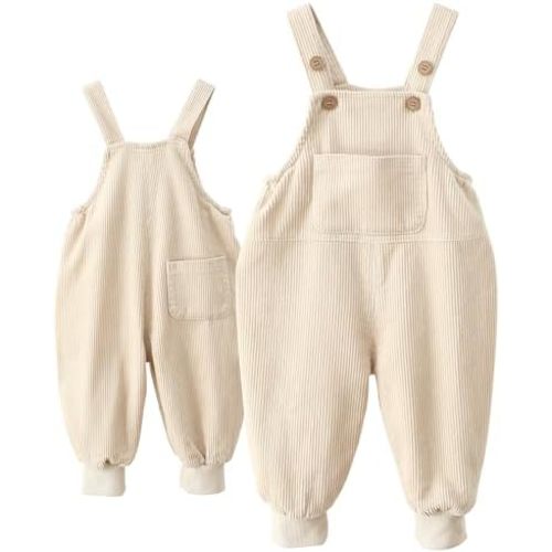SEAUR Unisex Baby Corduroy Overalls Toddler Boy Girl Button Suspender Pants One Piece Jumpsuit Solid Loose Romper