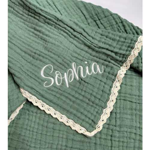 Personalized muslin baby blanket, cotton swaddle receiving blanket with name, embroidered newborn gift, baby shower gift for new mom