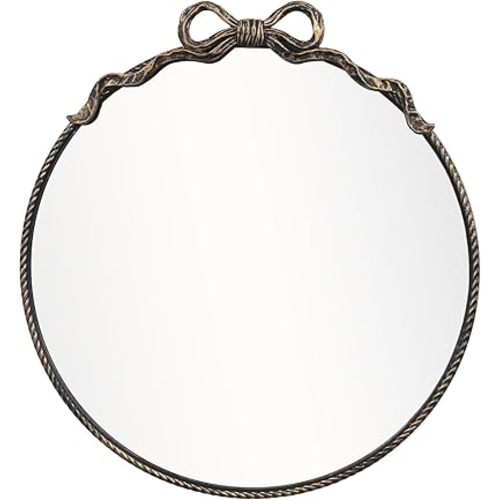Black Bow Metal Round Mirror -28inch Elegant Wall-Mounted Vanity Decorative Mirror for Bedroom, Bathroom, Living Room