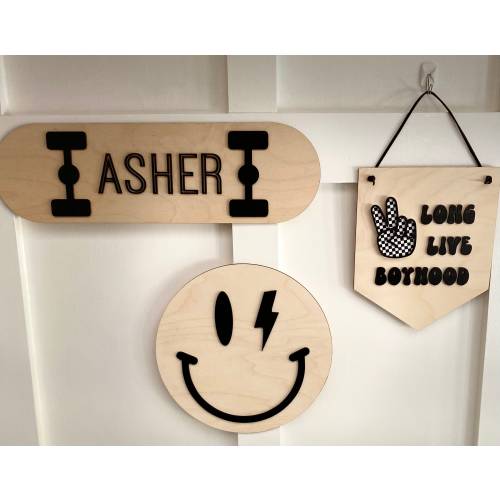 Happy Dude Signs- Skateboard Name Sign - Smiling Sign - Black and White Checked Sign - Boys Room - Black Checked - Rad Dude Room - Nursery