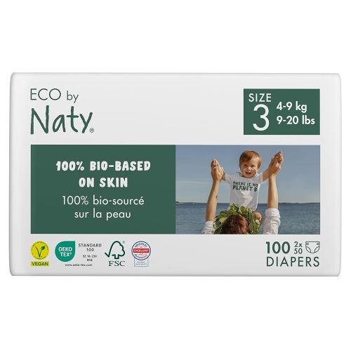 Eco by Naty Eco-Friendly Baby Diapers - 100% Plant-Based Materials on Skin, Soft, for Sensitive Skin & Super Absorbent (Size 3, 100 Count)