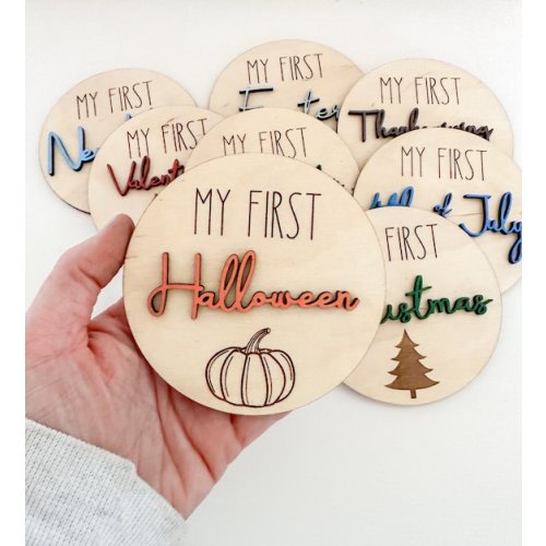 3dfirst Holiday Milestones Wooden Milestone Disc My First Photo Markers Baby's First Year Keepsake Baby Photo Prop Baby Shower Gift - Etsy
