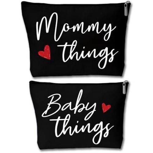 Mommy and Baby Matching Pouch Set, Mommy Things and Baby Things Bags, Gifts for New Moms Expecting Moms, Matching Travel Cases, Black Set of 2