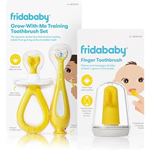 FridaBaby SmileFrida Finger Toothbrush and Grow-with-Me Training Toothbrush Set | Infant to Toddler Toothbrush Oral Care for Sensitive Gums and Building Brushing Habits