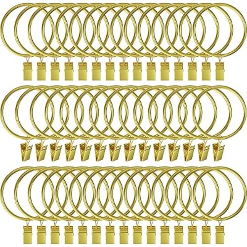 44 Pack Curtain Rings with Clips 2 inch Gold for Drapes Drapery Rings, for Shower Tension Rod Rings Hooks Curtain Hangers Clips, Metal Stainless Steel Fits Diameter 2 in Rod, Gold