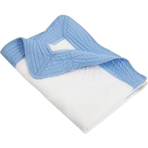 MONOBLANKS Baby Quilt Personlized Monogram Lightweight Embossed Scalloped Throw Blanket Four Seasons (White-Blue Trim)