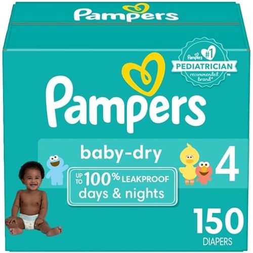 Pampers Baby Dry Diapers - Size 4, 150 Count, Absorbent Disposable Diapers