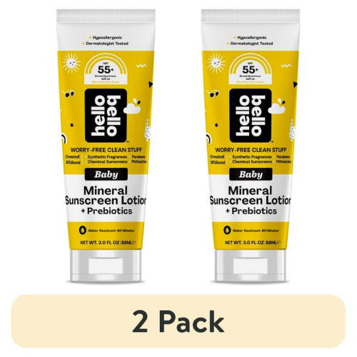 (2 pack) Hello Bello Baby Mineral SPF 55 + Sunscreen Lotion with Prebiotics for Infants, 3.0 fl oz