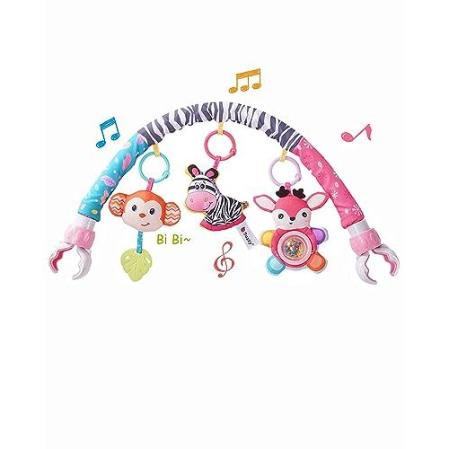 Pau1Hami1ton Baby Stroller Arch Toys, Car Seat Toys,Bouncer Toy Bar/Mobile for Bassinet,Adjustable Baby Hanging Toys Fit for Crib Bed,Stroller,Car Seat.S-19(Pink Zebra)