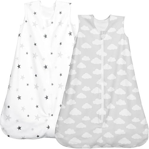 PHF Warm Micro-Fleece Baby Sleep Sack 6-12 Months, Soft Baby Wearable Blanket, 2-Way Zipper Sleeping Bags, 2 Pack Comfy Toddler Sleeping Sack for Boys, Medium Size, Clouds