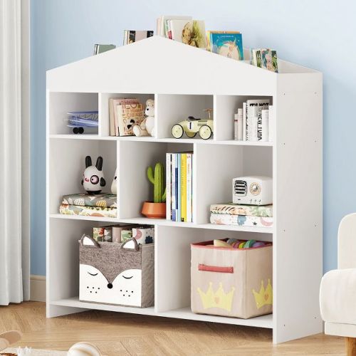 Garvee Toy Storage Organizer 9-Cubby Kids Bookshelf 40.7in Width White Bookcase Toddlers Playhouse Cabinet Shelf Wooden Cubby Storage Toy Shelf