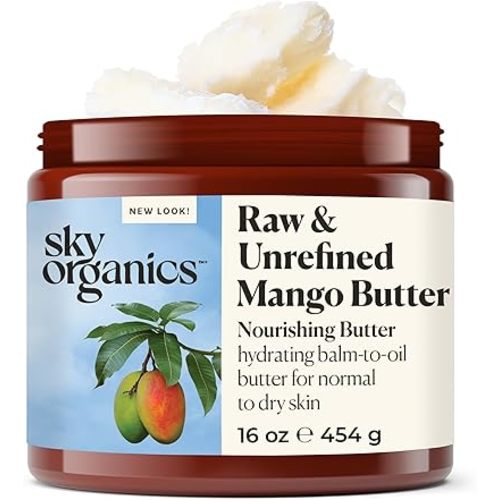 Sky Organics Mango Butter, 16 oz | Raw & Undefined, Hydrating Balm-to-Oil Butter, Non Greasy, Fatty Acids, Antioxidants & Vitamins, Natural, Vegan, Cruelty & Soy Free