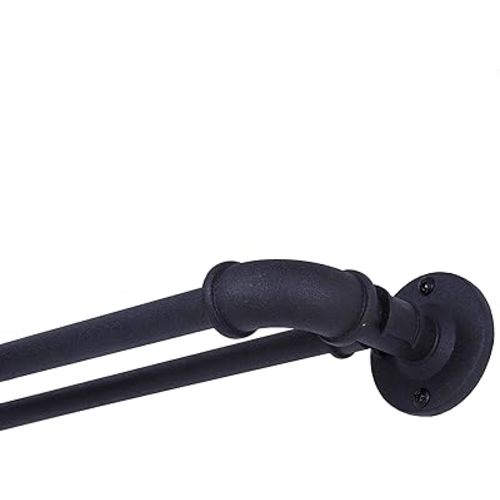Sun Zero SN47079 Bronn Industrial Pipe Blackout Wrap Around Double Curtain Rod, 36-66" Adjustable Length, Matte Black Finish, 3/4" and 5/8" Diameter Textured Steel Tubes