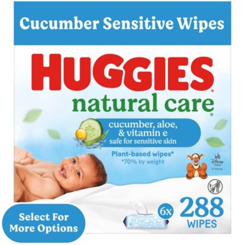 Huggies Natural Care Baby Wipes, Scented, 6 Pack, 288 Ct, Hypoallergenic, Dermatologist Tested