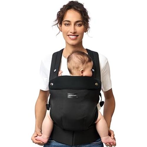 Momcozy Baby Carrier Newborn to Toddler, Lint-Free for Easy Caring, Lightweight Compact Infant Carrier for 7-44lbs, Effortless to Put On, Ideal for Hands-Free Parenting, Enhanced Lumbar Support, Black