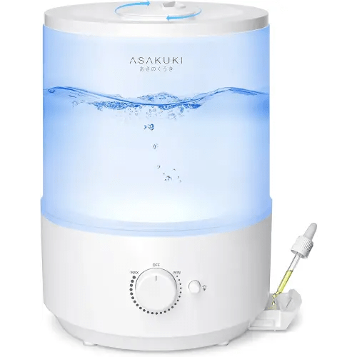 ASAKUKI Humidifiers for Bedroom, 3L Top Fill Cool Mist Humidifiers for Baby Nursery & Plants, 3-IN-1 Quiet Air Humidifier, Oil Diffuser & Night Light for Large Room Home, Auto Shut-off, BPA-Free, 30H