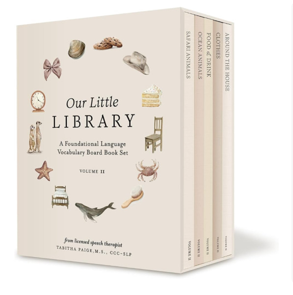 Our Little Library Vol. 2: First 100 Words Board Book Box Set, including Ocean Animals, Safari Animals, Food and Drink, Clothes, and Around the House (Tabitha Paige Children's Book Series)
