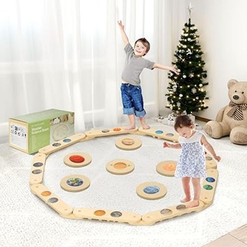 COSYLAND Wooden Balance Beam for Kids - 15 PCS Toddler Balance Beams and Stepping Stones - Sensory Balance Beam for Indoor Obstacle Course, Toys for Kids Age up 18 Months, Stars