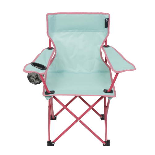 Kids Camp Chair, Green, Child-sized portable chair with cup holder and safety lock