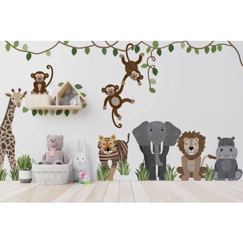 Safari Animal Wall Decals: Jungle Nursery Decor, Repositionable Stickers