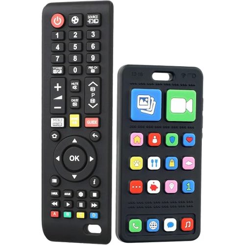 Baby Teether Toy Play Phone and TV Remote Control Shape Teething Toys for Babies 3-24 Months, Chew Toys for Infants Teething Relief, Freezer BPA Free