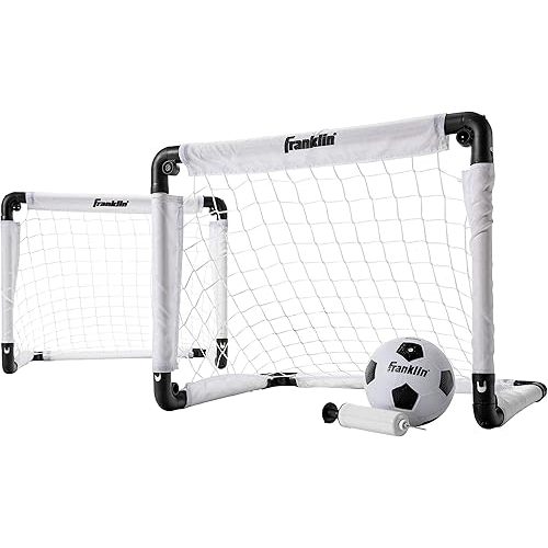 Franklin Sports Kids Mini Soccer Goal Set - Backyard/Indoor Mini Net and Ball with Pump - 22" x 17" Goal Size, White/Black
