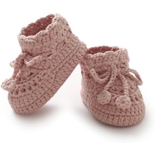 Hadetoto Baby Booties Hand Crochet Knit Cotton Bootie Soft Cozy Warm Socks Shoes Newborn First Walkers for Infant Boy Girl