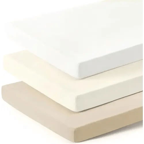 GRSSDER Mini Crib Sheets Fitted, Pack and Play Sheets 3 Pack, Ultra Soft Stretchy Pack N Play Sheets, Universal Fit for Playard Mattress, Jersey Crib Sheets Neutral for Boys and Girls, Cream/Beige