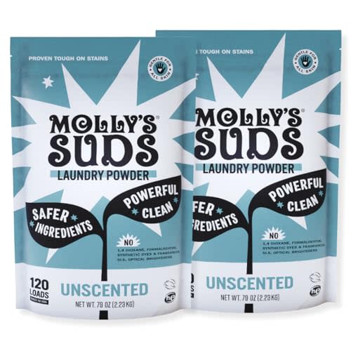 Molly's Suds Original Laundry Detergent Powder | Natural Laundry Detergent Powder for Sensitive Skin | Earth-Derived Ingredients, Stain Fighting | 240 Loads (Unscented)