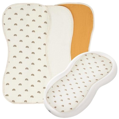 HOMBYS Changing Pad Liner - Washable, Waterproof Cover, 100% Cotton Muslin, 3 Pack - Cream White, Ginger, Rainbow