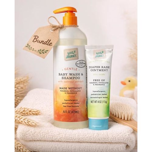 Little Journey Baby Care Bundle, Gentle Baby Wash & Shampoo with Oatmeal Extract 16 oz, Diaper Rash Ointment with Zinc Oxide 4 oz