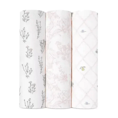 French Floral Silky Swaddles, Pack of 3