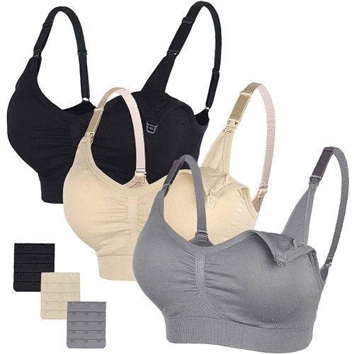 Stelle Nursing Bras Maternity Bra for Breastfeeding Pregnancy Wireless Bralette with Pads, Extenders & Clips Pack of 2/3