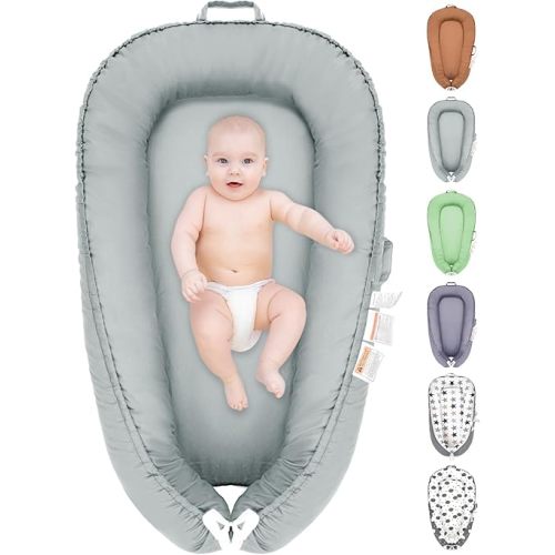 Baby Lounger, 100% Cotton Newborn Lounger for 0-24 Months, Co Sleeping Breathable & Soft Baby Nest, Infant Lounger Baby Floor Seat, Portable Lightweight Lounger Newborn Babies Essentials(Light Gray)