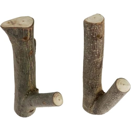 4Pcs Real Wood Tree Branch Wall Hook, Farmhouse Rustic Decorative Wooden with Bark Trunk Thickness 2cm-3cm with Screw