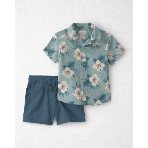 Toddler Boy 2-Piece Linen Top & Short Set Made with Organic Cotton in Blue Hibiscus - Little Planet | Carter's