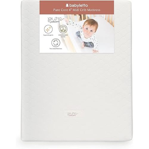 Babyletto Pure Core 4" Midi Crib Mattress, Hybrid Waterproof Cover, Lightweight, Greenguard Gold Certified